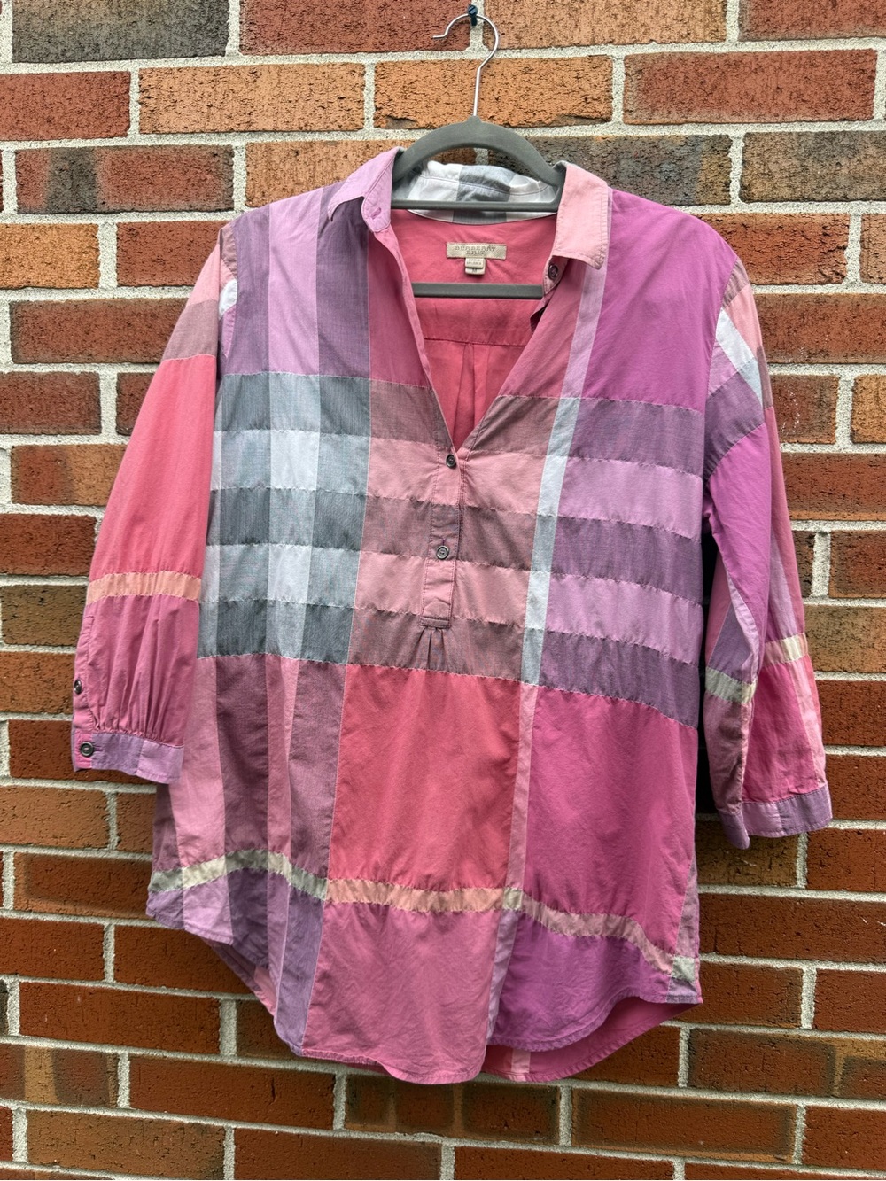 Burberry Brit Women’s Pink Nova Check Plaid Tunic Shirt Size Medium